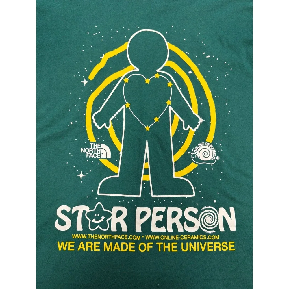 The North Face x Online Ceramics T-Shirt Mens Medium Green Excellent Star Person